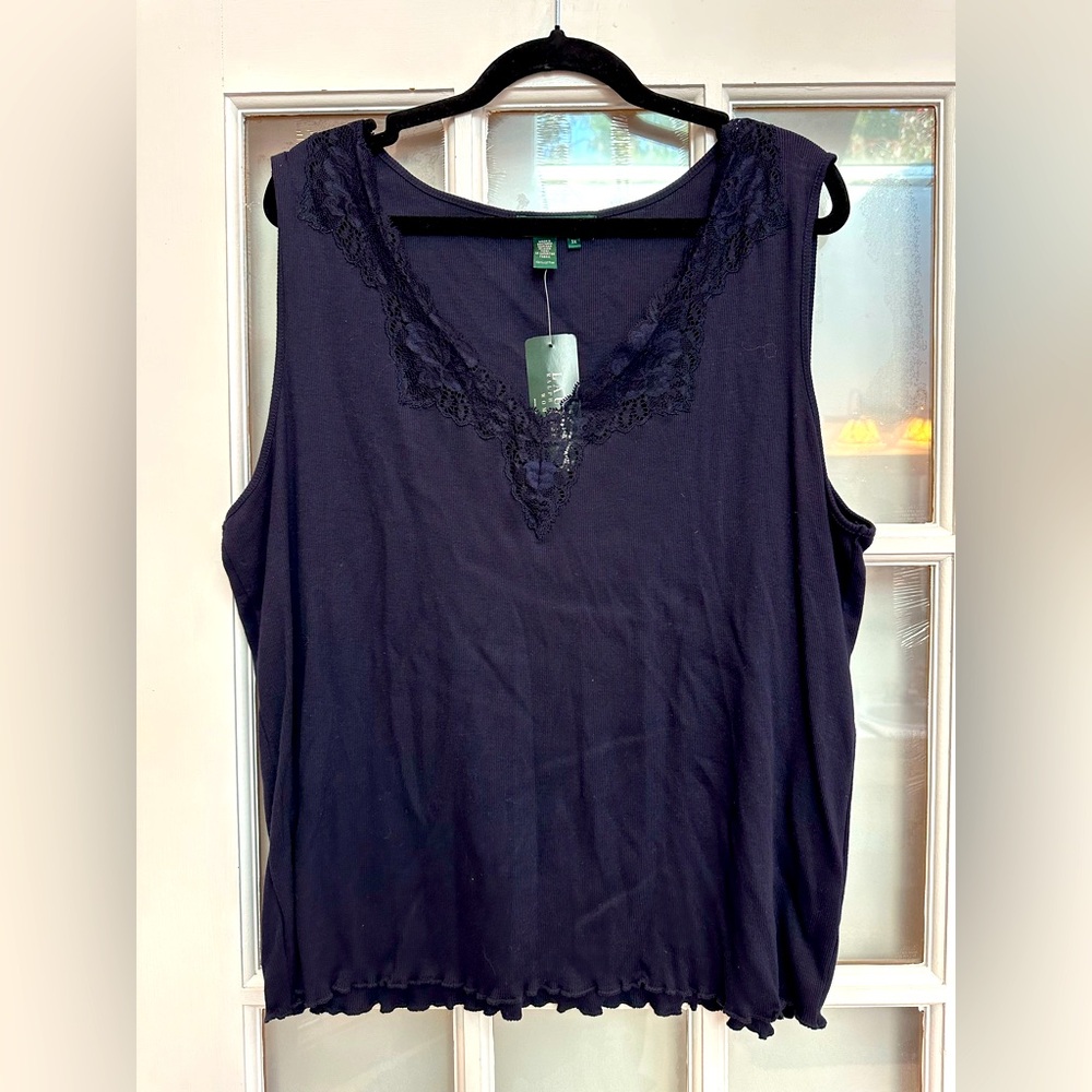 Lauren Ralph Lauren Dark Navy Lace Women's Tank Top Camisole Plus Size 3X NWT